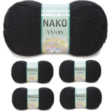 Die Grup 5 Adet Vizon Premium Akrilik El Örgü Ipi Yünü Renk NO:217 Siyah