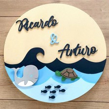 Brand House Doğal Ahşap Lazer Kesim Deniz Temalı 3D Katmanlı Çocuk ve Bebek Kapı Duvar Süsü
