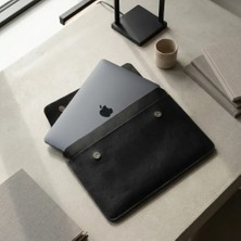 Oh Deer Leather Hakiki Deri MacBook Laptop Kılıfı 13-14 Inç – 2 Bölmeli, Mıknatıslı Kapaklı Frisco Deri Çanta Kılıf - Siyah