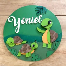 Brand House Doğal Ahşap Lazer Kesim Kaplumbağa Temalı 3D Katmanlı Çocuk ve Bebek Kapı Duvar Süsü