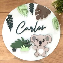 Brand House Doğal Ahşap Lazer Kesim Koala Temalı 3D Katmanlı Çocuk ve Bebek Kapı Duvar Süsü