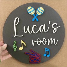 Brand House Doğal Ahşap Katmanlı Müzik Figürlü Bebek ve Çocuk Odası Isimli Kapı, Duvar Süsü