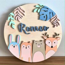 Brand House Doğal Ahşap Katmanlı Lazer Kesim Hayvanlar 5 Temalı Bebek Kapı ve Duvar Süsü