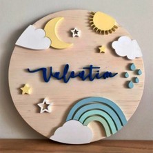 Brand House Doğal Ahşap Katmanlı Lazer Kesim Gök Kuşağı 5 Temalı Bebek Kapı ve Duvar Süsü