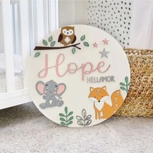 Brand House Doğal Ahşap Katmanlı Fil ve Tilki Figürlü Bebek ve Çocuk Odası Isimli Kapı, Duvar Süsü