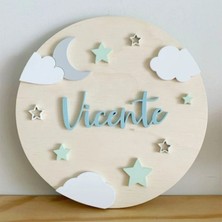 Brand House Doğal Ahşap Katmanlı Lazer Kesim Ay ve Yıldız Temalı Bebek Kapı ve Duvar Süsü