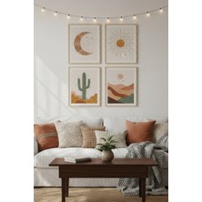 Tontilika Çöl Güneşi 4’lü Ahşap Çerçeveli Tablo Seti - Boho Modern Duvar Dekoru