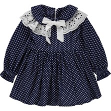 Obelia Dantel Yaka Fiyonklu 2-5 Yaş Elbise - Lacivert