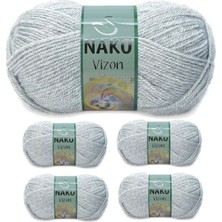 Die Grup 5 Adet Vizon Premium Akrilik El Örgü Ipi Yünü Renk NO:195 Açık Gri Melanj