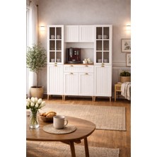 Fly Mobilya 160 cm Esin Çok Amaçlı Dolap Membran Mdf , Çekmeceli Kahve Köşesi, Fırın Dolabı, Kiler Dolabı