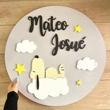 Brand House Doğal Ahşap Lazer Kesim Snopy Temalı 3D Katmanlı Çocuk ve Bebek Kapı Duvar Süsü