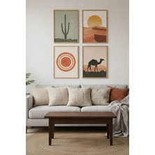 Tontilika Çöl Güneşi 4’lü Ahşap Çerçeveli Tablo Seti - Boho Doğa Temalı Dekor
