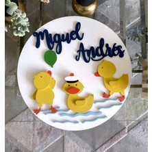 Brand House Doğal Ahşap Lazer Kesim Ördek Temalı 3D Katmanlı Çocuk ve Bebek Kapı Duvar Süsü