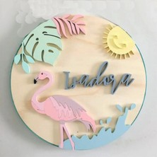 Brand House Doğal Ahşap Katmanlı Lazer Kesim Filamingo Temalı Bebek Kapı ve Duvar Süsü