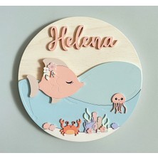 Brand House Balık Temalı Doğal Ahşap 3D Katmanlı Çocuk ve Bebek Kapı Duvar Süsü