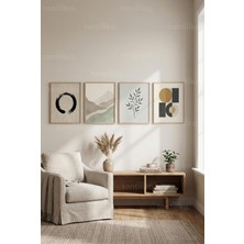 Tontilika Modern Nötr Soyut ve Minimalist Desenler 4’lü Ahşap Çerçeveli Tablo Seti