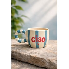 Kabile El Yapımı Seramik Ciao Serisi Çizgili Kahve Kupası