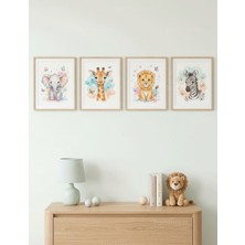 Tontilika Pastel Sevimli Bebek Hayvanlar 4’lü Ahşap Çerçeveli Tablo Seti