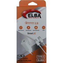 Elba ELB04-PD-25WTypc Beyaz 25W Typc-e Ev Şarj Kafa+1mt Type-c To Type-c Kablo 3.1 Hızlı Şarj