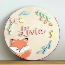 Brand House Tilki Temalı Doğal Ahşap 3D Katmanlı Çocuk ve Bebek Kapı Duvar Süsü