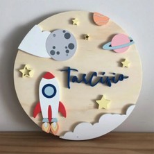 Brand House Doğal Ahşap Katmanlı Lazer Kesim Uzay ve Mekik Temalı Bebek Kapı ve Duvar Süsü