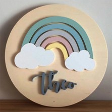 Brand House Doğal Ahşap Katmanlı Lazer Kesim Gök Kuşağı 2 Temalı Bebek Kapı ve Duvar Süsü