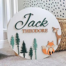 Brand House Doğal Ahşap Katmanlı Lazer Kesim Tilki ve Geyik Temalı Bebek Kapı ve Duvar Süsü