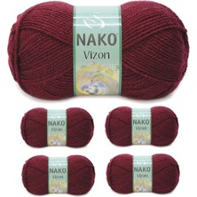Die Grup 5 Adet Vizon Premium Akrilik El Örgü Ipi Yünü Renk NO:999 Bordo