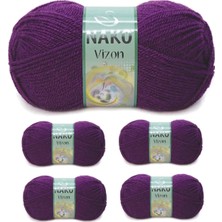 Die Grup 5 Adet Vizon Premium Akrilik El Örgü Ipi Yünü Renk No:60 Mürdüm