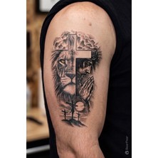 BP Tattoo Çarmıh Geçici Dövme Aslan ve Haç Dövmesi