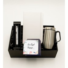 As Gift Beyaz Defter & Krom Bardak Termos & Beyaz Roller Kalem Hediye Seti