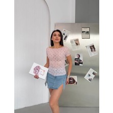 Elaxi Kadın Kayık Yaka Kısa Kollu Dantel Bluz