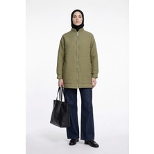 Armine Trend Kabartma Desenli Fermuarlı Cepli Ceket Küf Yeşili 26YT537