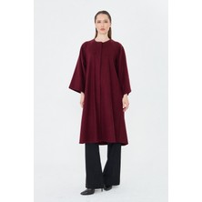 Comstar Kadın Trend Oversize Uzun Kol Şık Bordo Kaşe Panço