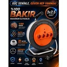 İNWATT 30 Metre %100 Tam Bakır 3x2.5mm² Makaralı Uzatma Ara Kablosu Seyyar