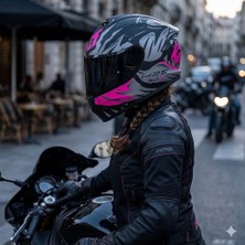 Givi Gıvı 50.x Sharkbıte Mat Siyah-Gri-Pembe Kask (Siyah Camlı)