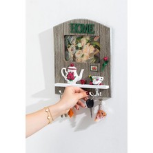 Elifeshop Ahşap Home Sweet Home Anahtar Askısı Fotoğraf Çerçeveli Duvar Organizer 4 Kancalı 27 cm Model 1