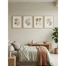 Tontilika Doğal Modern Çizgisel Bitki ve Figüratif 4’lü Ahşap Çerçeveli Tablo Seti