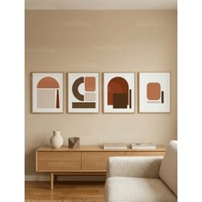 Tontilika Minimalist Geometrik Soyut Toprak Tonları 4’lü Ahşap Çerçeveli Tablo Seti