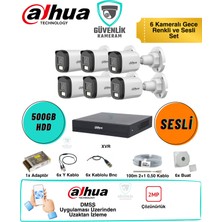 Dahua 6 Kameralı Gece Renkli Güvenlik Seti 2mp Sesli 500GB HDD 8 Kanal Xvr Ahd Kamera Sistemi