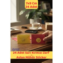 Canvela 24 Adet 7x9 cm Sarı Kırmızı Zarf ve 24 Adet Aslan Mühür Sticker