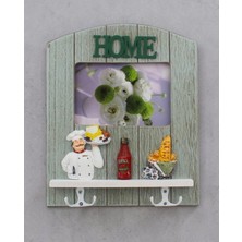 Elifeshop Ahşap Home Sweet Home Anahtar Askısı Fotoğraf Çerçeveli Duvar Organizer 4 Kancalı 27 cm Model 2