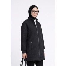 Armine Trend Kabartma Desenli Fermuarlı Cepli Ceket Siyah 26YT537