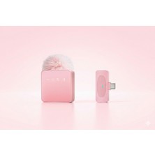 Zilvana Puffmic Pembe Tüylü Kablosuz Tekli Yaka Mikrofonu Type-C Lighting Uyumlu Canlı Yayın Mikrofonu