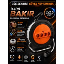 İNWATT 15 Metre %100 Tam Bakır 3x2.5mm² Makaralı Uzatma Ara Kablosu Seyyar