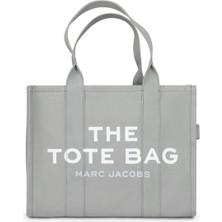 Marc Jacobs Kadın Logo Desenli Fermuarlı Pamuklu Kanvas Gri Omuz Çantası M0016156-050