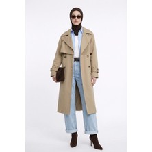 Armine Trend Beli Kemerli Allerli Trençkot Bej 26YT711