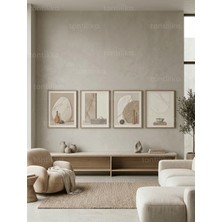Tontilika Modern Natürel Minimalist Çizgiler 4’lü Ahşap Çerçeveli Tablo Seti