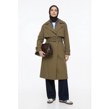 Armine Trend Beli Kemerli Allerli Trençkot Zeytin Yeşili 26YT711