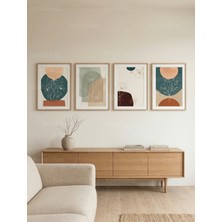 Tontilika Soyut Botanik ve Minimalist Çiçek Desenli 4’lü Ahşap Çerçeveli Tablo Seti